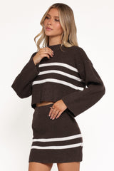 Sara Sweater Set Mini Skirt - Chocolate Cream Stripe