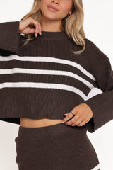Sara Sweater Set Mini Skirt - Chocolate Cream Stripe