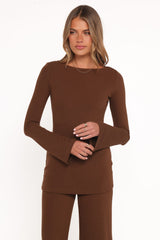 Selly Knitted Pant Set - Brown