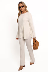 Silvie Long Sleeve Knitted Set - Cream