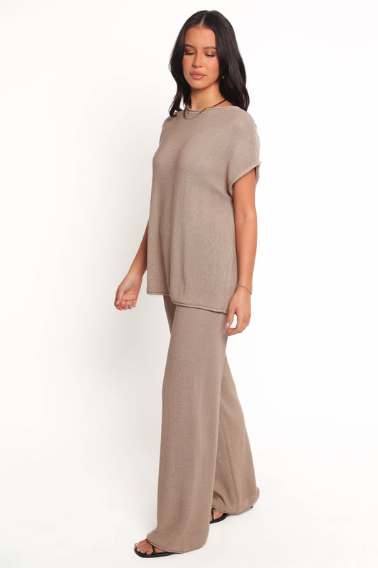 Stassia Knitted Pant Set - Brown