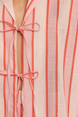 Aaliyah Tie Front Top - Pink Stripe