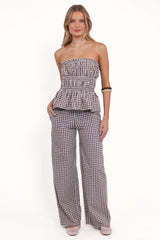 Amity Strapless Top - Brown Gingham