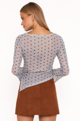 Annora Asymmetrical Mesh Top - Blue Dot