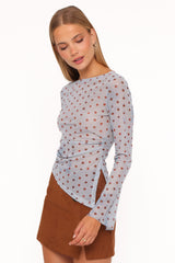 Annora Asymmetrical Mesh Top - Blue Dot
