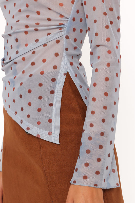 Annora Asymmetrical Mesh Top - Blue Dot