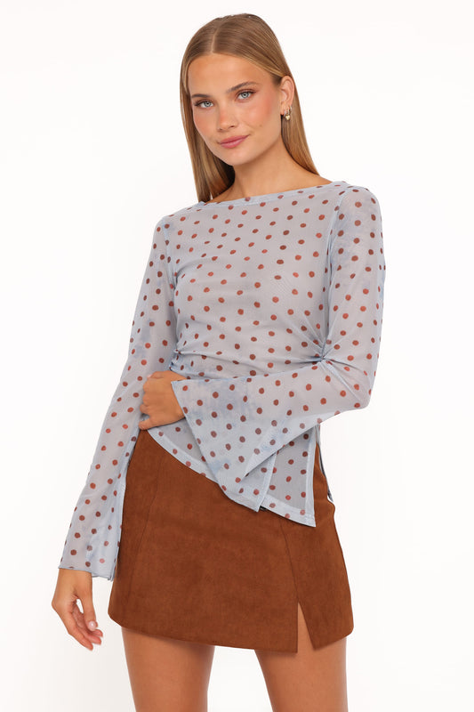Annora Asymmetrical Mesh Top - Blue Dot