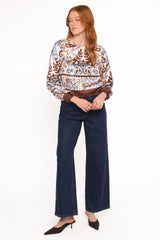 Aoife Top - Ivory Brown Blue