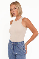 Ari Ribbed Tank Top - Wheat