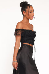 Aster Off Shoulder Mesh Top - Black
