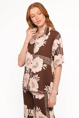 Bernadine Short Sleeve Shirt - Brown Floral