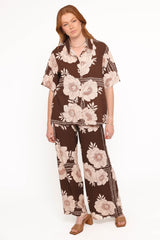 Bernadine Short Sleeve Shirt - Brown Floral