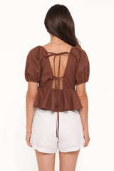 Brienne Tie Front Top - Chocolate