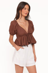 Brienne Tie Front Top - Chocolate