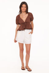 Brienne Tie Front Top - Chocolate