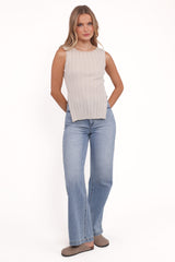 Brodie Wide Rib Knit Top - Beige