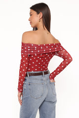 Caelira Off Shoulder Top - Red Polka Dot