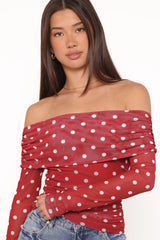 Caelira Off Shoulder Top - Red Polka Dot