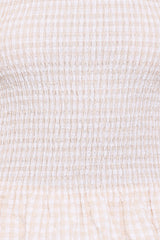 Callista Shirred Waist Top - Beige Gingham