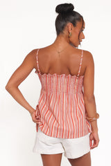 Carson Pleated Top - Peach Stripe
