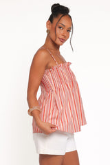 Carson Pleated Top - Peach Stripe