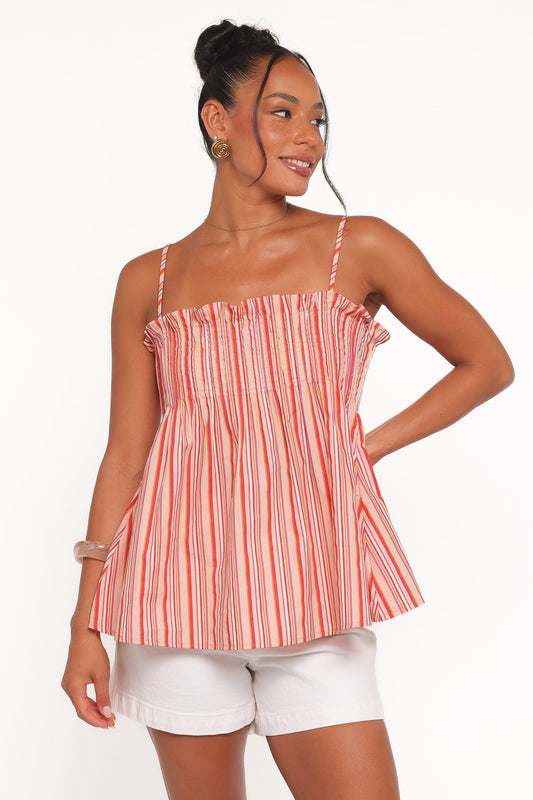 Carson Pleated Top - Peach Stripe