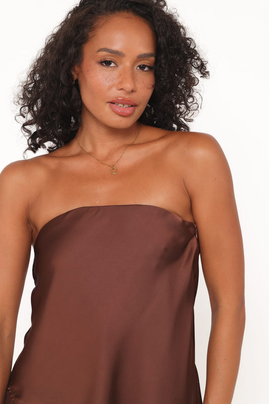 Charmer Asymmetrical Longline Strapless Top - Dark Brown