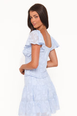Clodagh Textured Flutter Top - Powder Blue