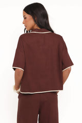 Dalton Tie Top - Brown Cream