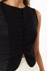 Daniella Linen Vest - Black