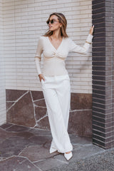 Demi Twist Detail Knit Top - Cream