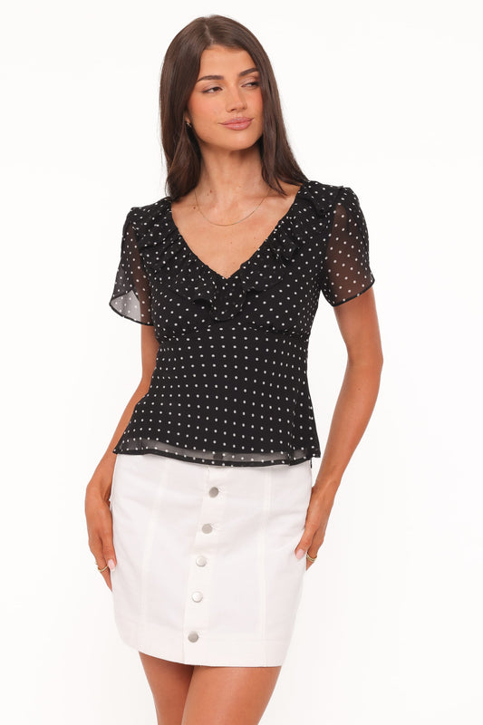 Dorado Top - Black/White Polkadot