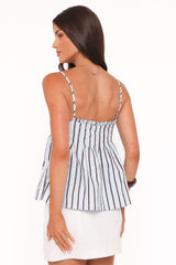 Dulce Top - Blue/Brown Stripe