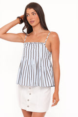 Dulce Top - Blue/Brown Stripe