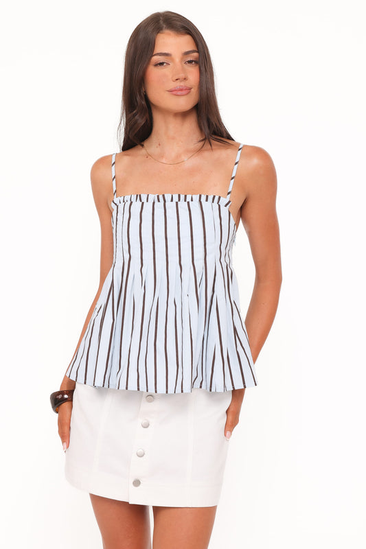 Dulce Top - Blue/Brown Stripe