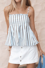 Dulce Top - Blue/Brown Stripe