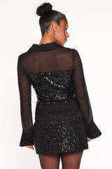 Eliana Sheer Sequin Blouse - Black