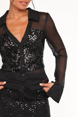 Eliana Sheer Sequin Blouse - Black