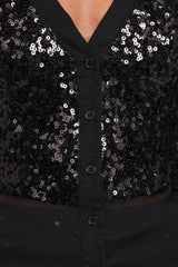 Eliana Sheer Sequin Blouse - Black