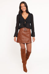 Elora Chiffon Ruffle Front Top - Black