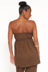 Ember Strapless Tunic Top - Brown