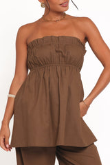 Ember Strapless Tunic Top - Brown