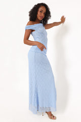 Faeriel Off Shoulder Lace Knit Top - Blue