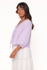 Fainche Front Tie Top - Lilac Gingham