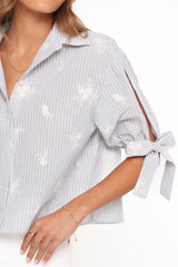Floriana Tie Sleeve Shirt - Blue Stripe