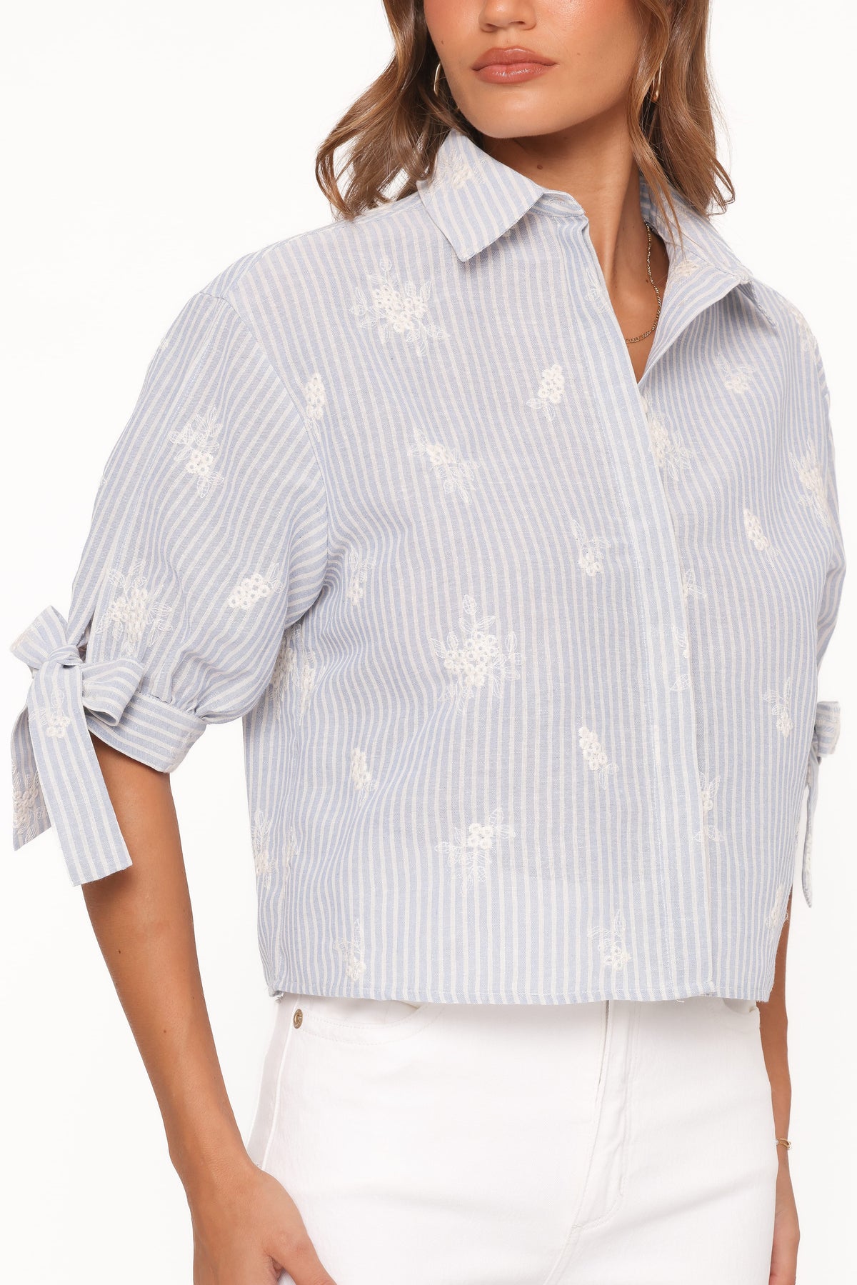 Floriana Tie Sleeve Shirt - Blue Stripe