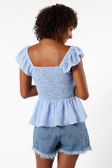 Gabie Ruffle Sleeve Top - Blue