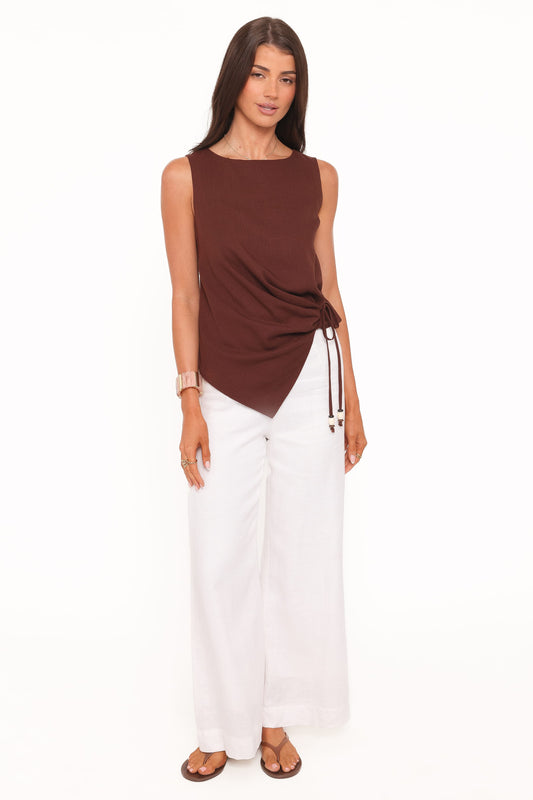 Heloise Side Tie Top - Dark Brown