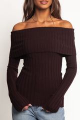 Inora Off Shoulder Knit Top - Chocolate