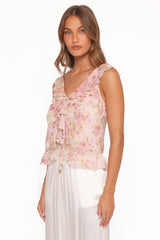 Ismena Tie Front Top - Blurred Pink Floral